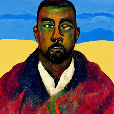 An image of Kanye West as if it was painted by Paul Gauguin, created with Midjourney AI